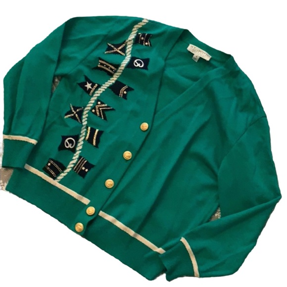 St. John Santana Knit green Cardigan Sweater Holiday Christmas - Picture 2 of 9